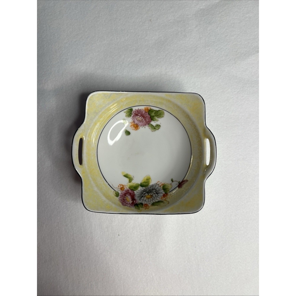 Noritake Hand Painted Floral 2 Handle Bonbon Dish M Wreath Japan Vintage